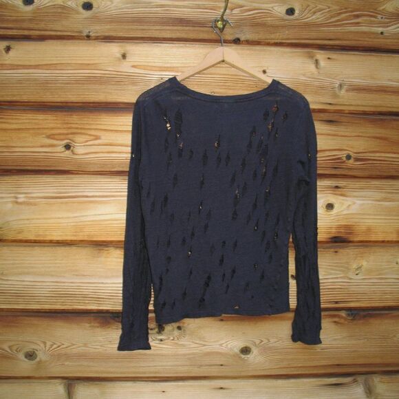 IRO Marvina Blue Linen Distressed Pullover Knit Top - Picture 6 of 9